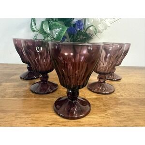 Hazel Atlas Moroccan Amethyst Wine Glasses Vintage Purple Stemware Set Bar Cart